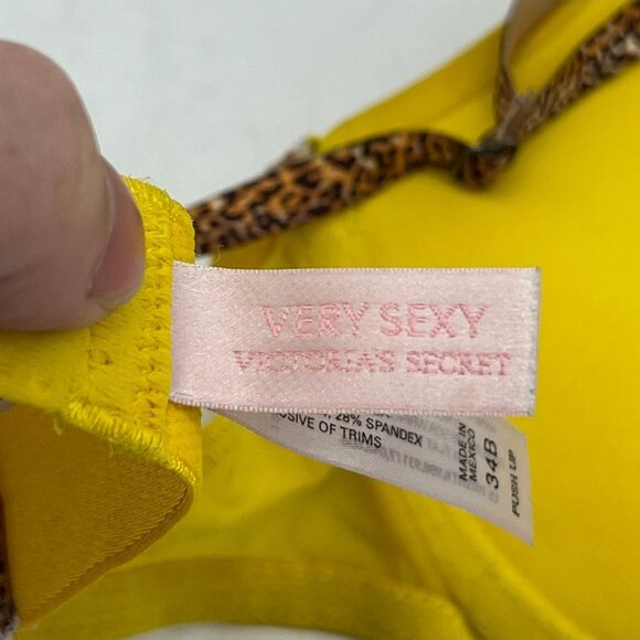 Victoria's Secret Womens Very Sexy Push-Up Bra Size 34B Yellow Leopard Trim Y2K - Picture 4 of 5